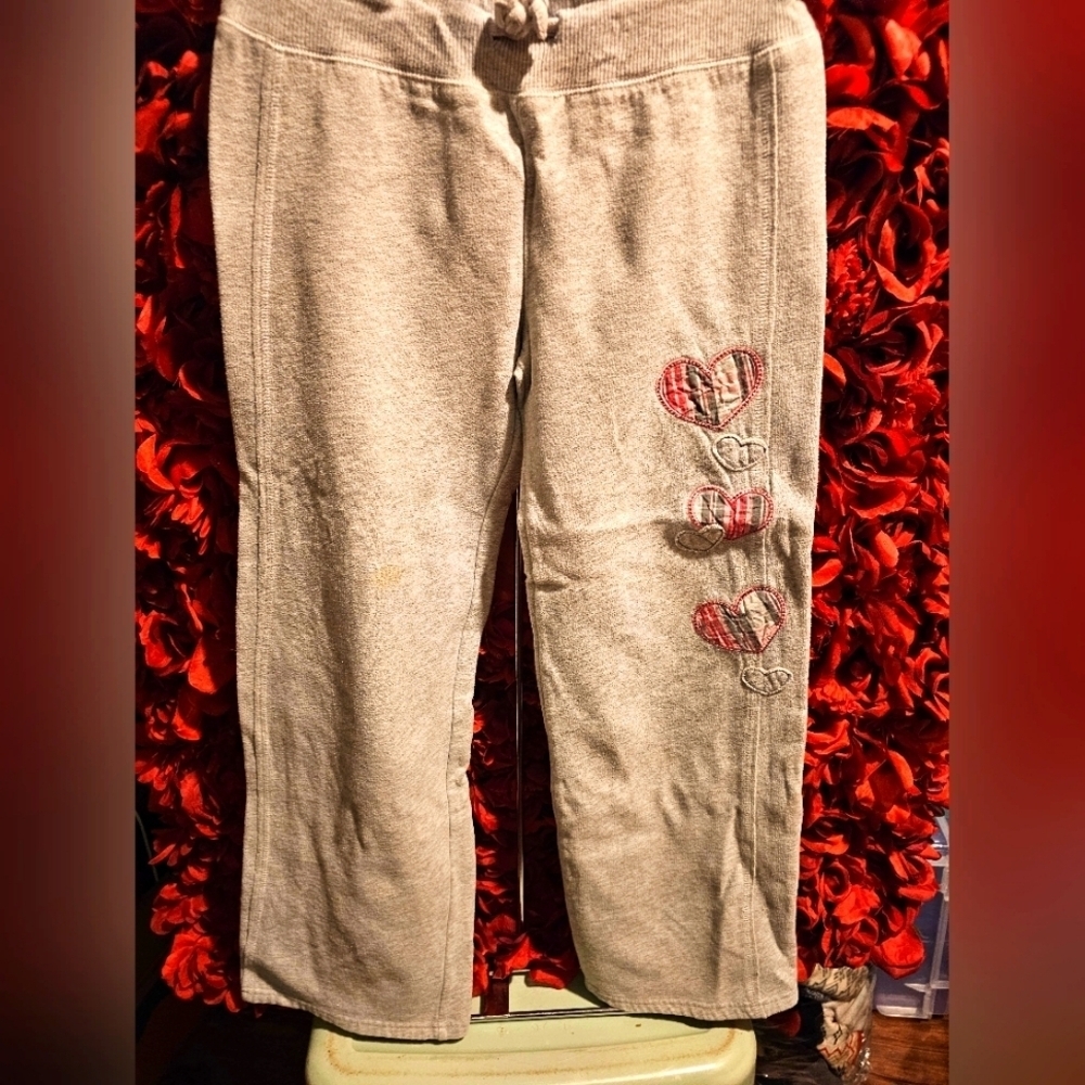 SO Girls Cozy Gray Sweatpants with Heart Accents Size L (12)